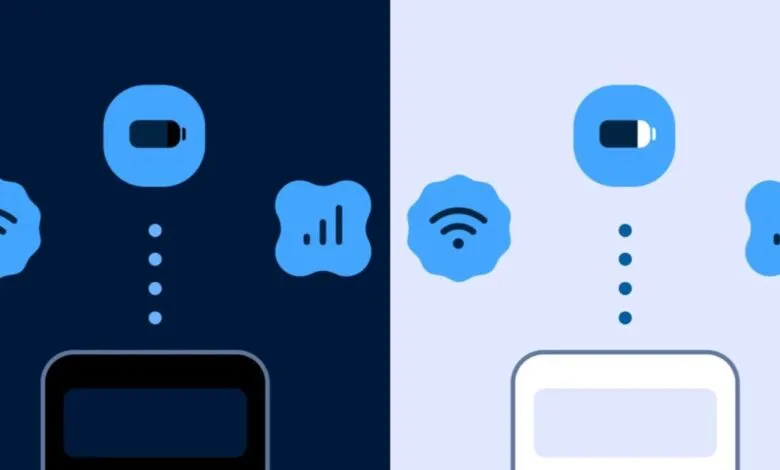 Connectivity icons: battery, wifi, and signal strength on dark and light backgrounds.