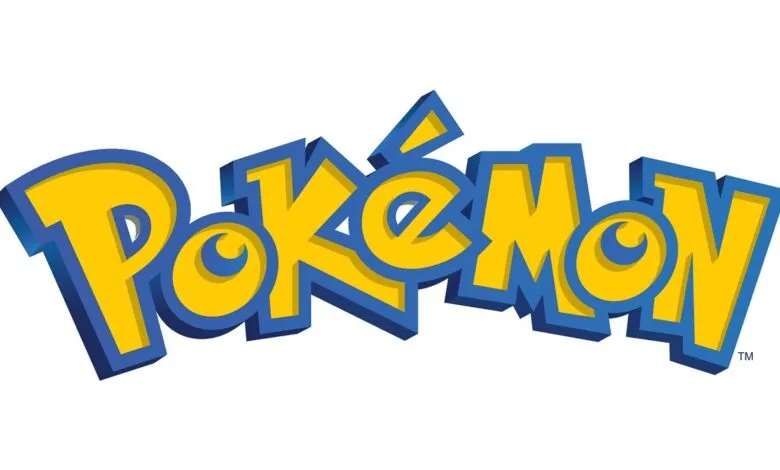 The Pokemon logo in yellow with a blue outline on a white background.