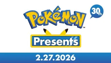 Pokemon Presents logo with Pikachu ears and '30th' anniversary bubble.