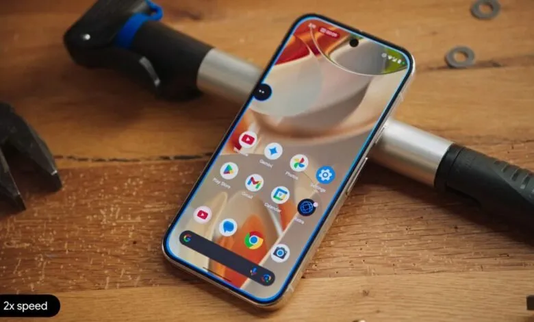 Smartphone displaying app icons on a wooden surface with tools.