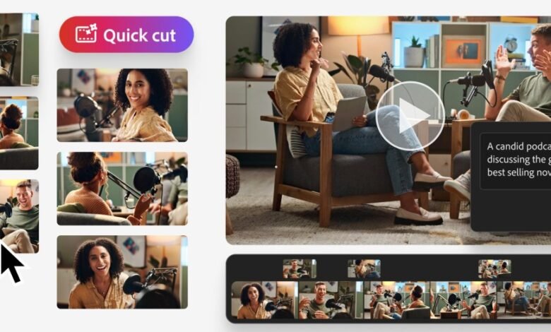 Podcast editing interface with 'Quick cut' feature highlighted.