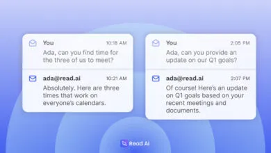 Read AI digital assistant scheduling and providing updates in message bubbles.