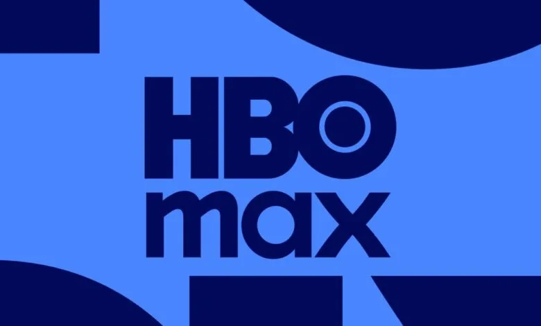 HBO Max logo in dark blue against a light blue background.