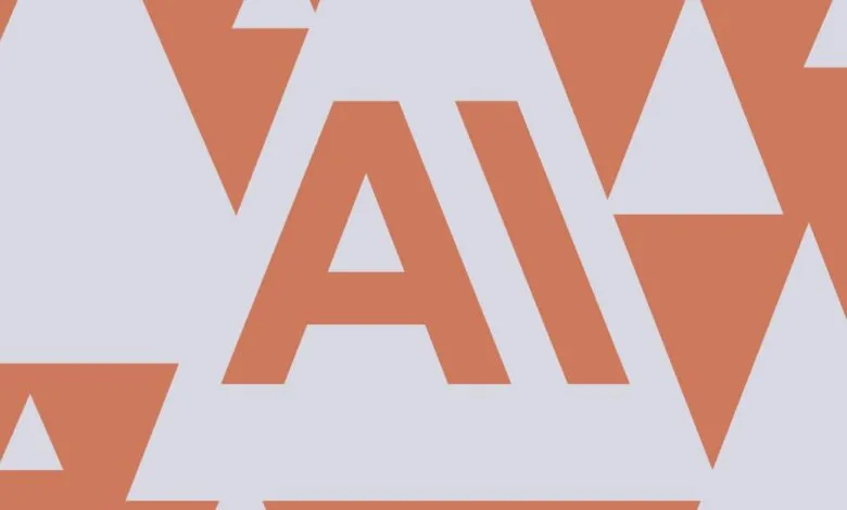 Abstract geometric pattern with triangles and letter 'A' in coral and gray.