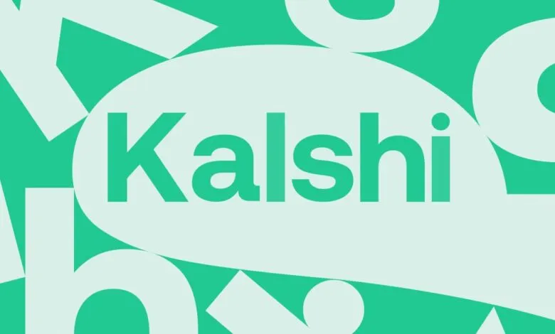 Abstract graphic with the word 'Kalshi' in a white oval on a green background.