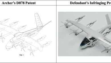 Comparison of Archer's patent drawing and a competitor's eVTOL aircraft.
