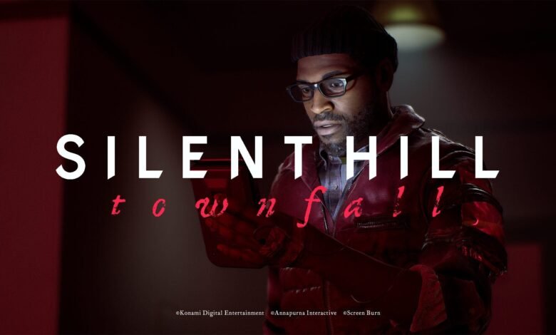 Silent Hill: Townfall game promo featuring a man in a beanie and glasses.