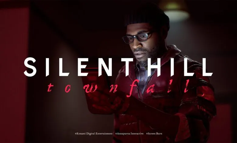 Silent Hill: Townfall game promo featuring a man in a beanie and glasses.