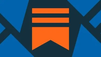 Substack logo: orange bars and banner on blue geometric background.