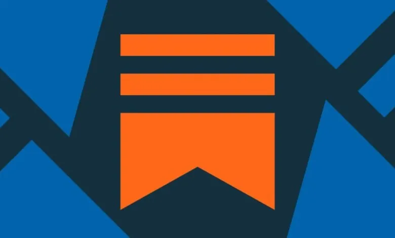 Substack logo: orange bars and banner on blue geometric background.
