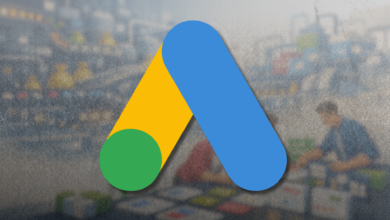 Google Ads logo overlayed on a blurred background.