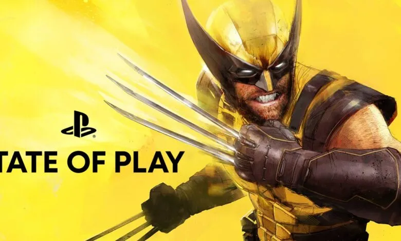 Wolverine with claws extended on a yellow background for State of Play.