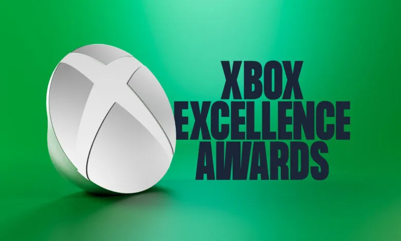 Xbox Excellence Awards logo with silver sphere and green background.