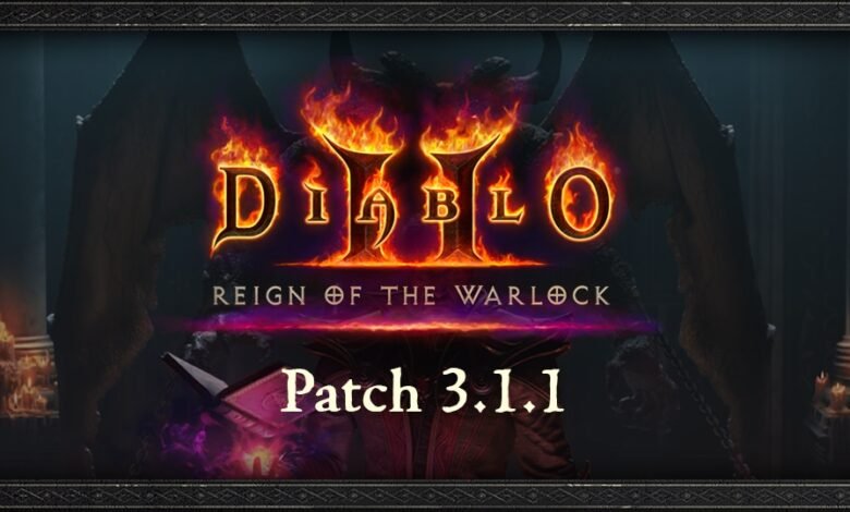 Diablo II: Reign of the Warlock Patch 3.1.1 announcement image.
