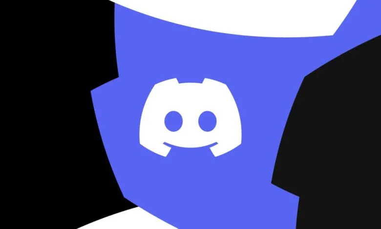 Discord logo in white on a blue background with black and white accents.