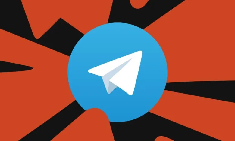 Telegram logo: white paper airplane on blue circle, abstract background.