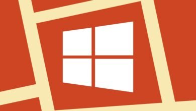 Microsoft Windows logo in white on a terracotta background with cream-colored lines.