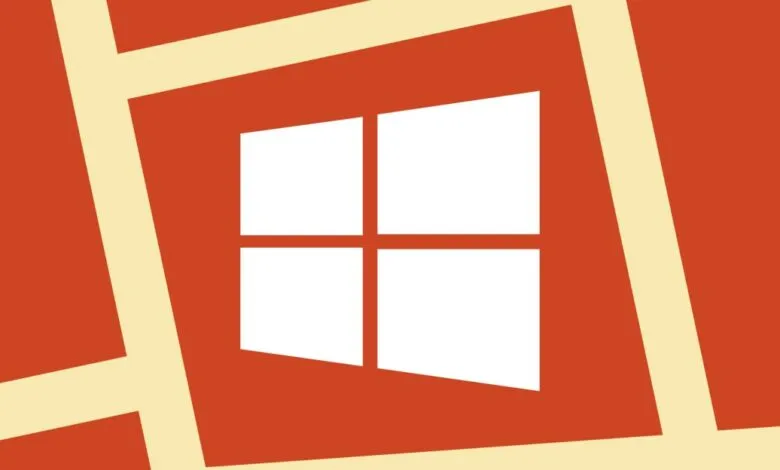 Microsoft Windows logo in white on a terracotta background with cream-colored lines.