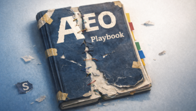 Distressed AEO Playbook with torn cover and taped edges, showing wear and tear.