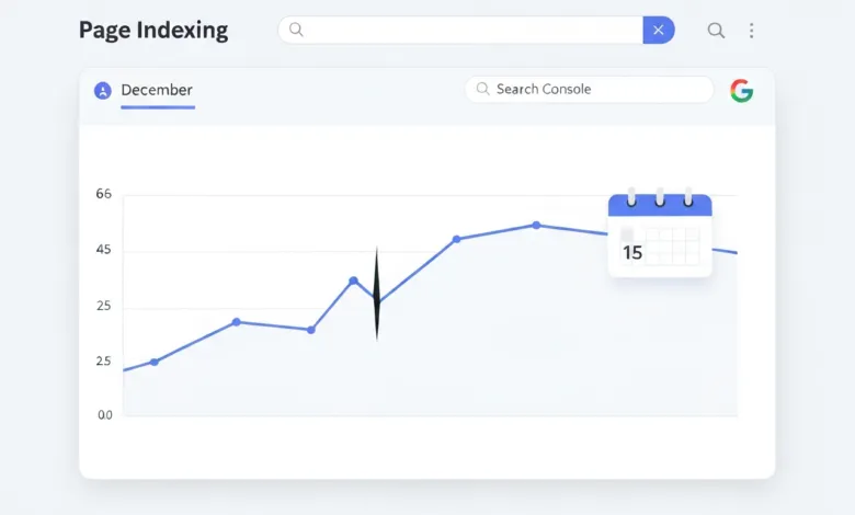 Page indexing graph for December showing a trend line with a calendar icon on the 15th.