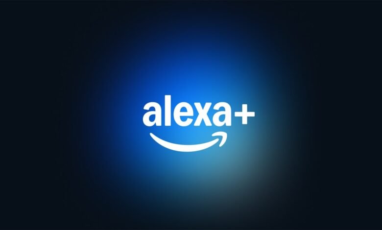 Alexa Plus logo on a gradient blue background.