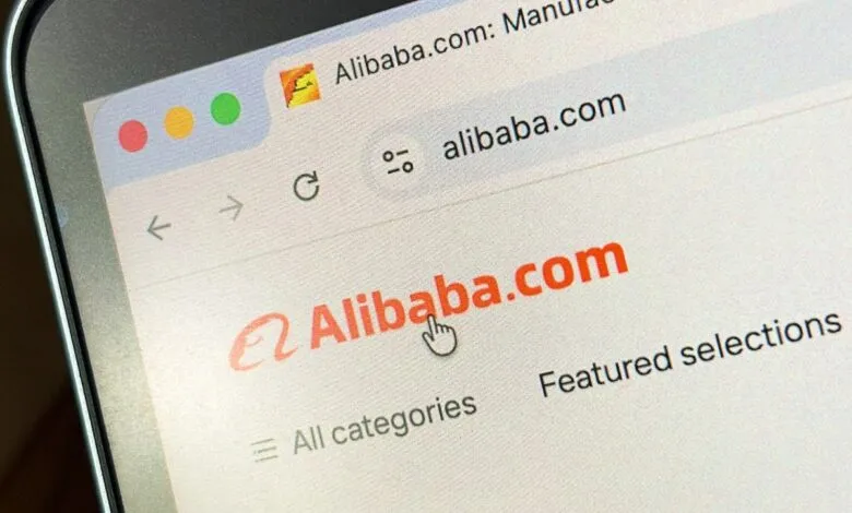 Close-up of Alibaba.com website on a laptop screen.