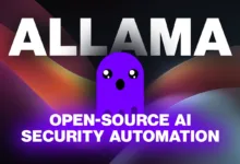 Allama open-source AI security automation with cute purple ghost mascot.
