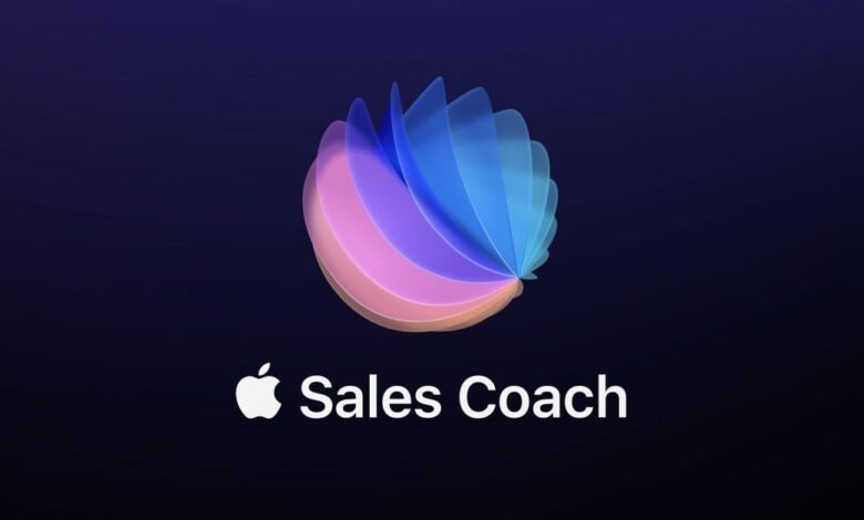 Apple Sales Coach logo with colorful abstract design on dark background.