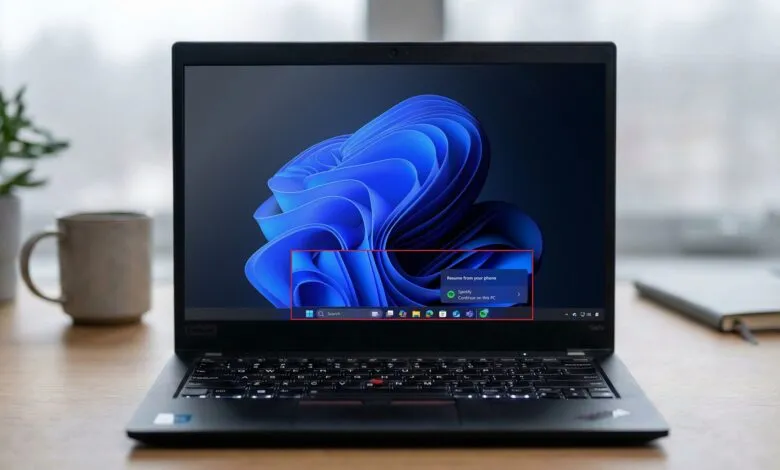 Lenovo laptop displaying Windows 11 desktop with Spotify notification.