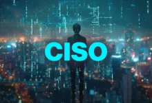 Silhouette of a person with 'CISO' text overlayed on a cityscape.