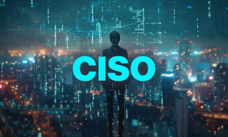 Silhouette of a person with 'CISO' text overlayed on a cityscape.