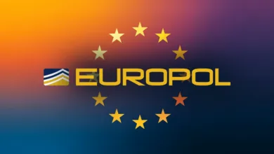 Europol logo with gold stars on a gradient background.