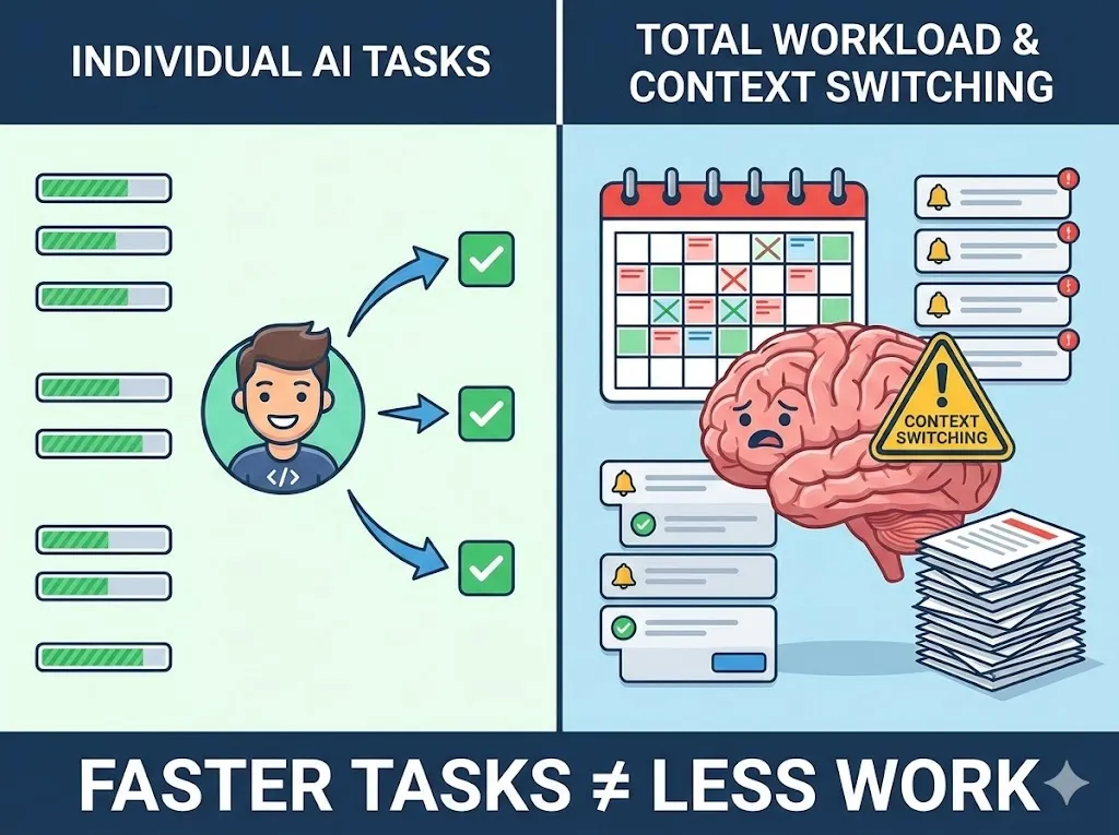 AI tasks visualized: faster completion doesn't equal less overall workload.