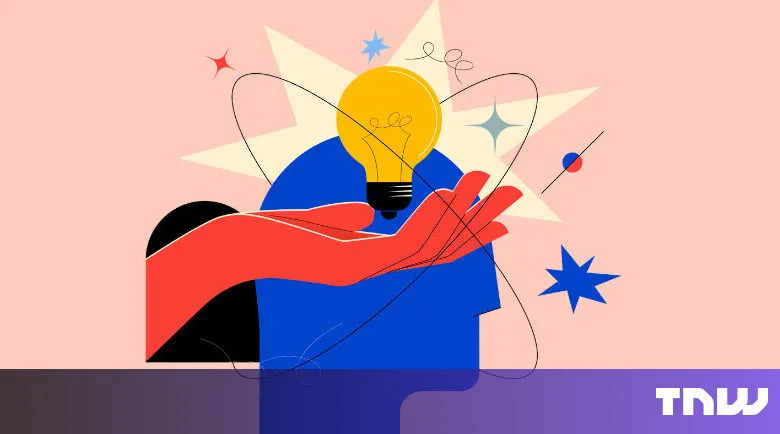 Abstract illustration of a hand holding a lightbulb above a head.