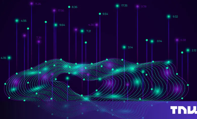 Abstract data visualization with glowing lines and numerical values.