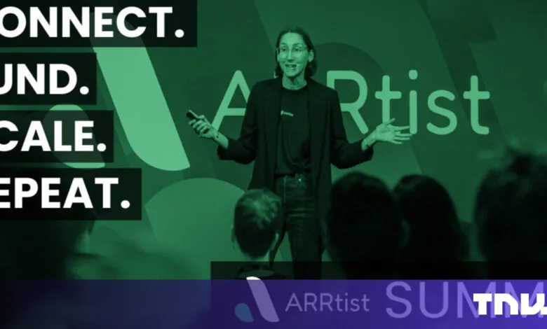 Speaker presenting at ARRrtist Summit, engaging audience.