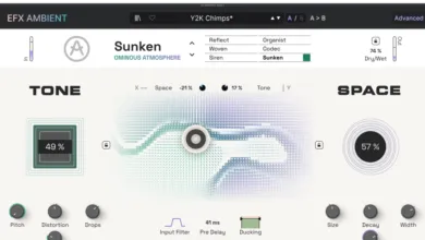 Screenshot of Arturia EFX Ambient plugin interface with 'Sunken' preset loaded.