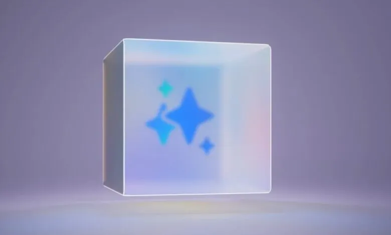 Frosted cube with blue star shapes on a light purple background.