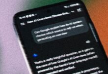 Smartphone displaying Google AI overview conversation with Gemini model.