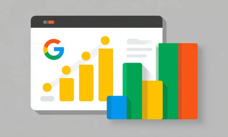 Google Analytics dashboard showing upward trending bar graph.