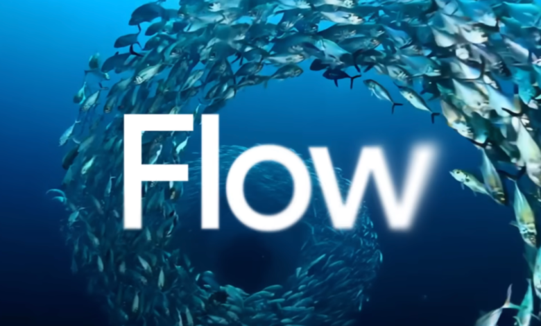School of fish forming a circle with the word 'Flow' in the center.