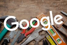 Various hand tools arranged on a wooden surface with the word 'Google' overlaid.