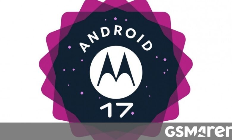 Motorola Android 17 logo with stylized 'M' and purple accents.