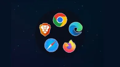 Pixelated browser logos: Chrome, Edge, Firefox, Safari, Brave on dark background.