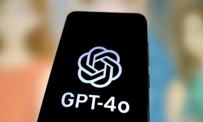 Smartphone displaying the GPT-4o logo on a black screen.