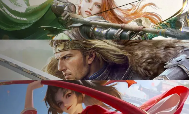 Fantasy characters: archer, king, and warrior in a triptych.