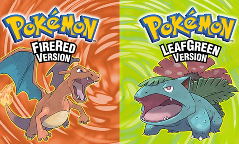 Pokemon FireRed and LeafGreen game covers featuring Charizard and Venusaur.