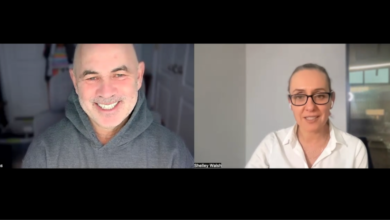 Split screen shows Grant Simmons and Shelley Walsh in a video call.