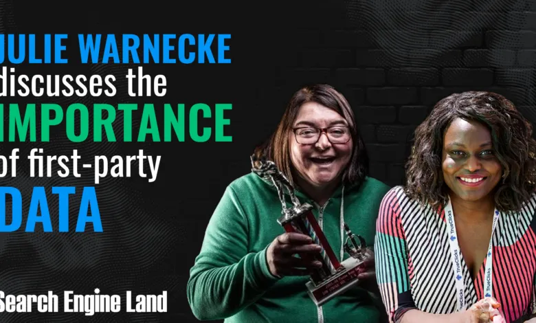 Julie Warnecke discusses importance of first-party data with colleague.