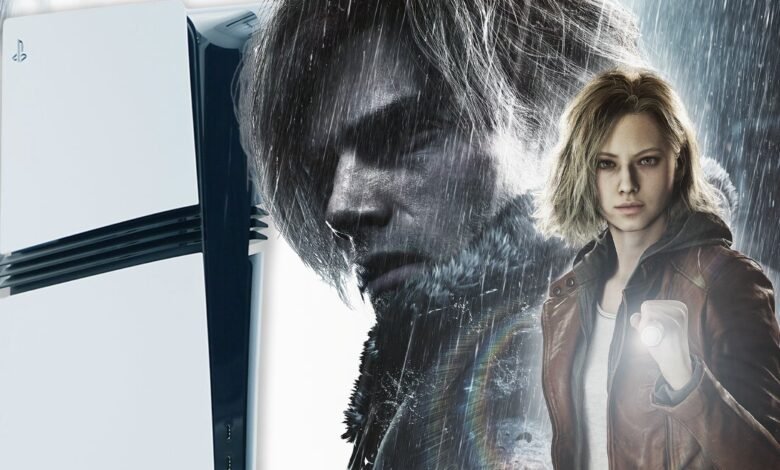 PlayStation 5 console with Resident Evil and Silent Hill game characters.